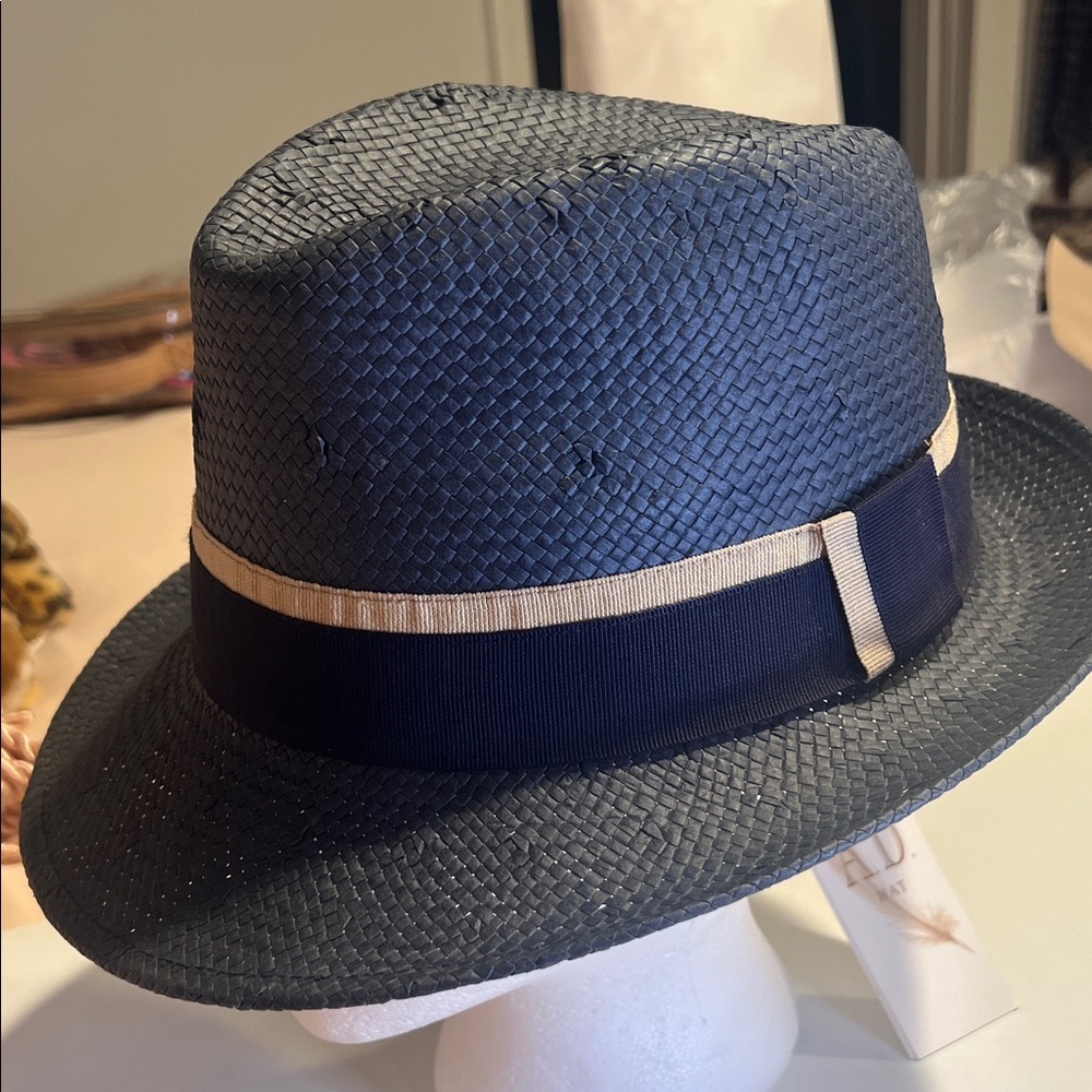 Stylish Panama Straw Fedora Hat Navy